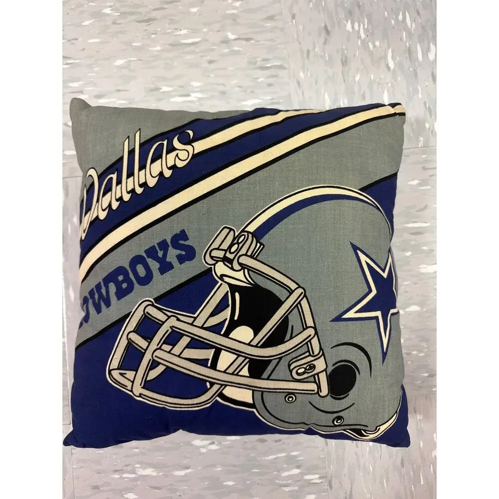 Vintage 70s 80s Dallas Cowboys NFL Football Helmet Throw Pillow Blue Gray Retro